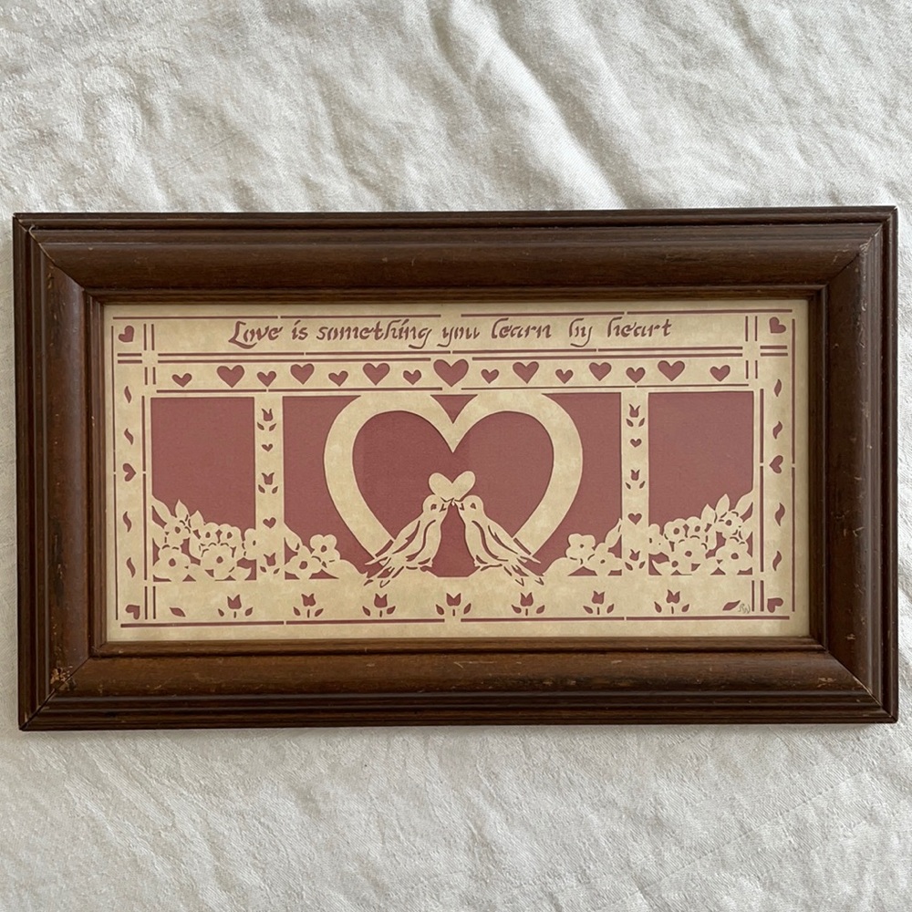 Vintage framed hand cut paper “Love” plaque